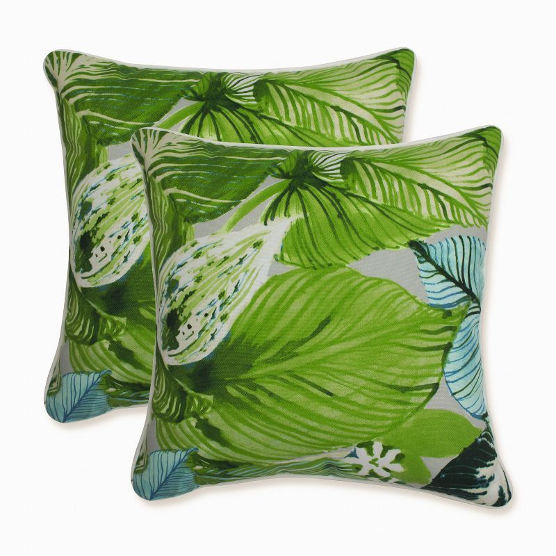 16.5" Green and Aqua Tropical Leaf Throw Pillows Set