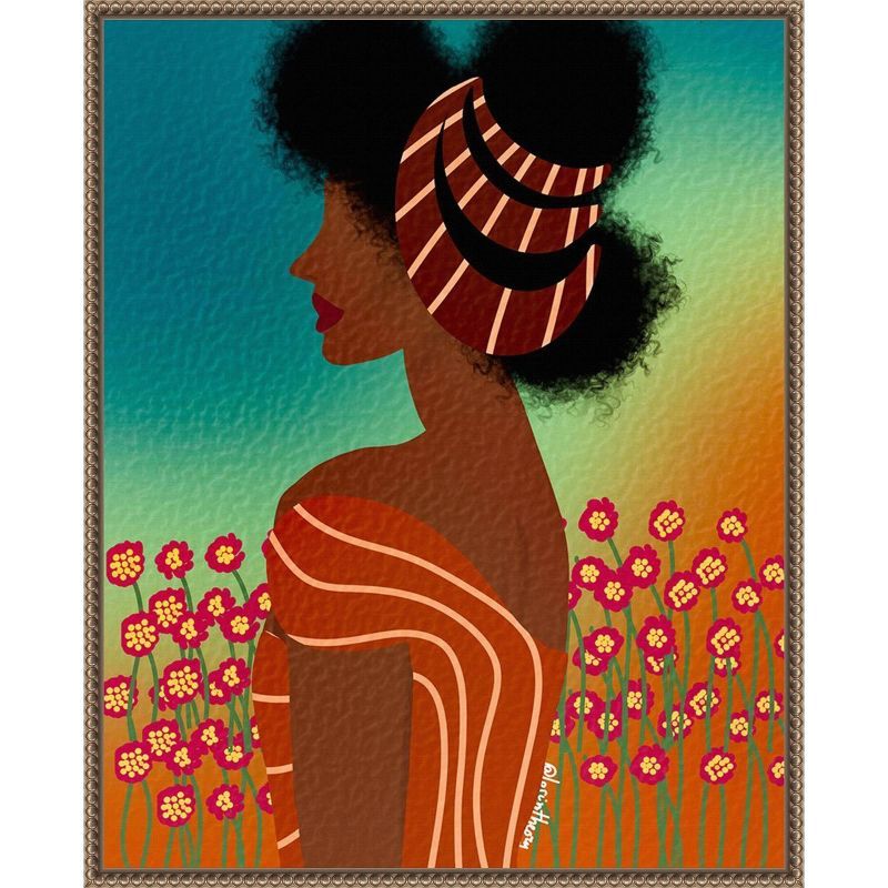 Bronze Framed Lady in Flower Field Canvas Art Print