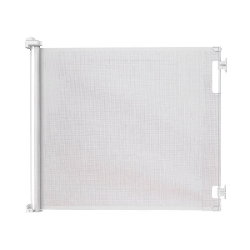 White Retractable Baby Gate with Plastic and Fabric Mesh, 71" Wide