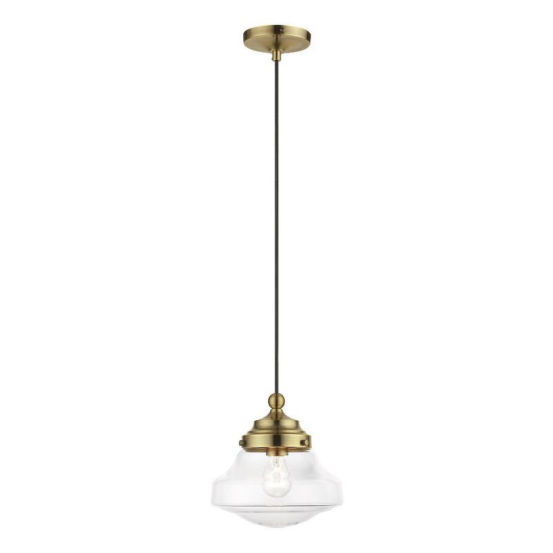 Avondale Antique Brass Mini Pendant with Clear Glass Shade