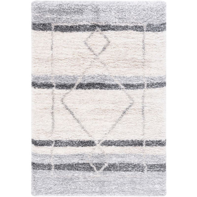 Ivory and Grey Hand-knotted Shag Area Rug 4' x 6'