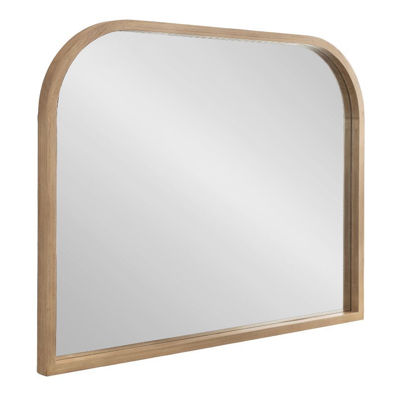 Natural Wood Arched Bathroom Vanity Mirror, 36x28