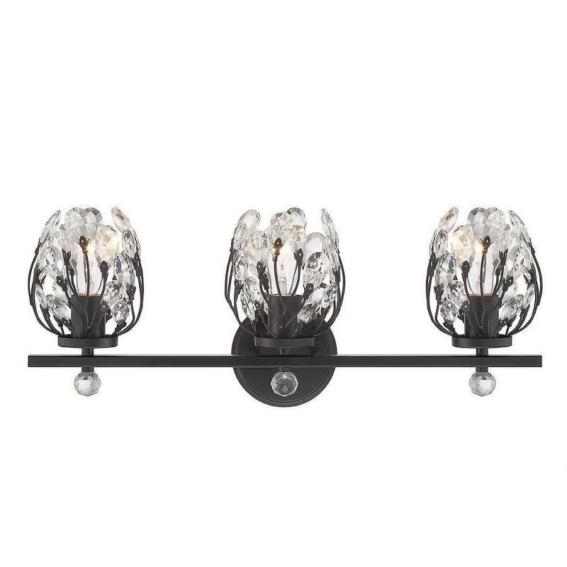 Moreno Matte Black 3-Light Vanity with Clear Crystal Buds