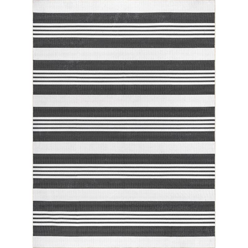 Eco-Friendly Gray Striped 5'x8' Washable Synthetic Rug