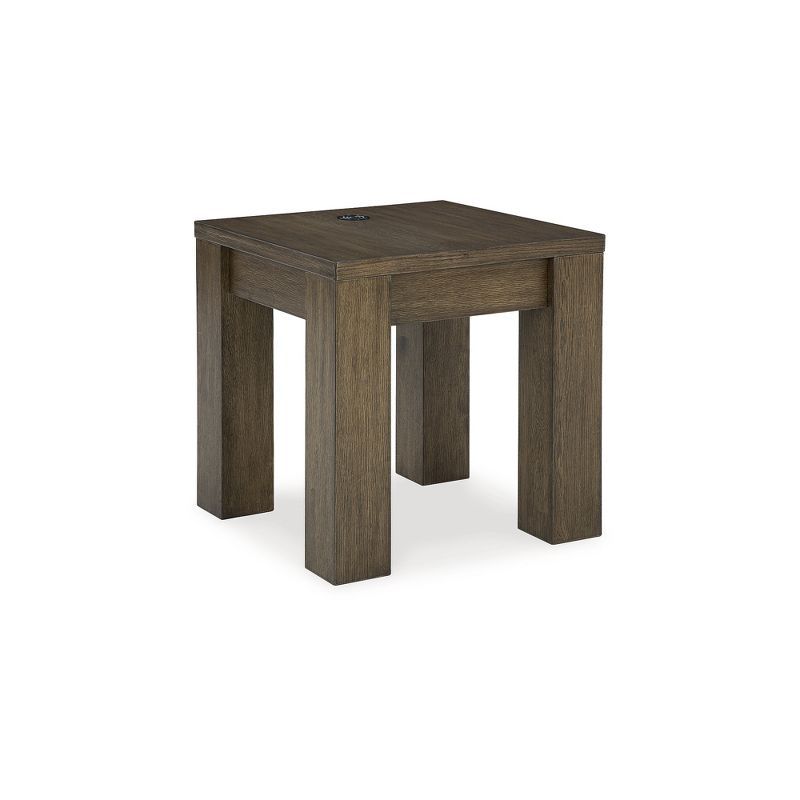 Brown Square Wood End Table with Wireless Charging