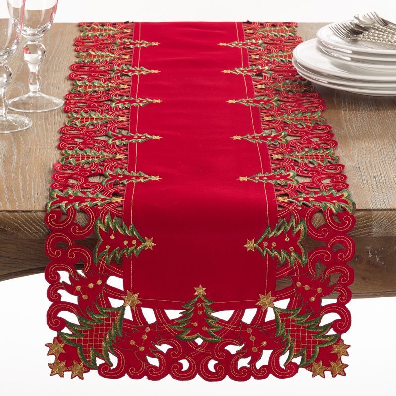 Red Polyester Christmas Tree Holiday Table Runner