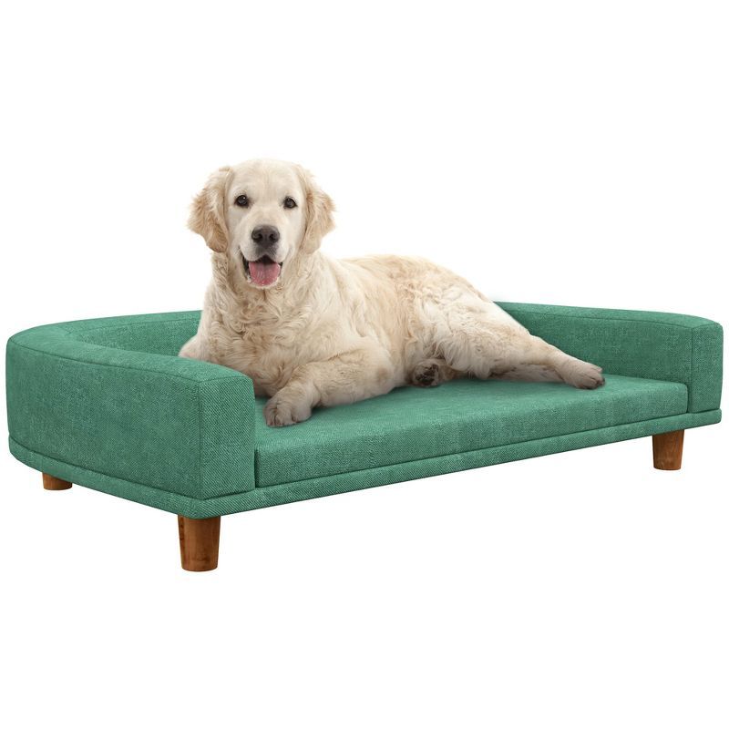 Green Elevated Dog Sofa Couch with Wooden Legs