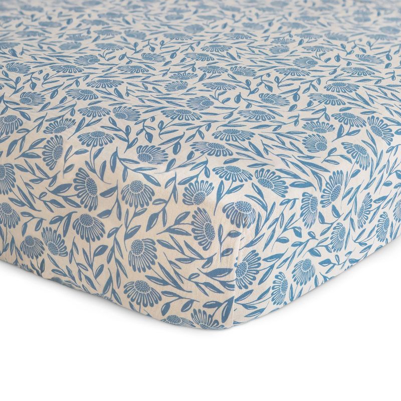 Extra Soft Blue Flowers Cotton Muslin Crib Sheet
