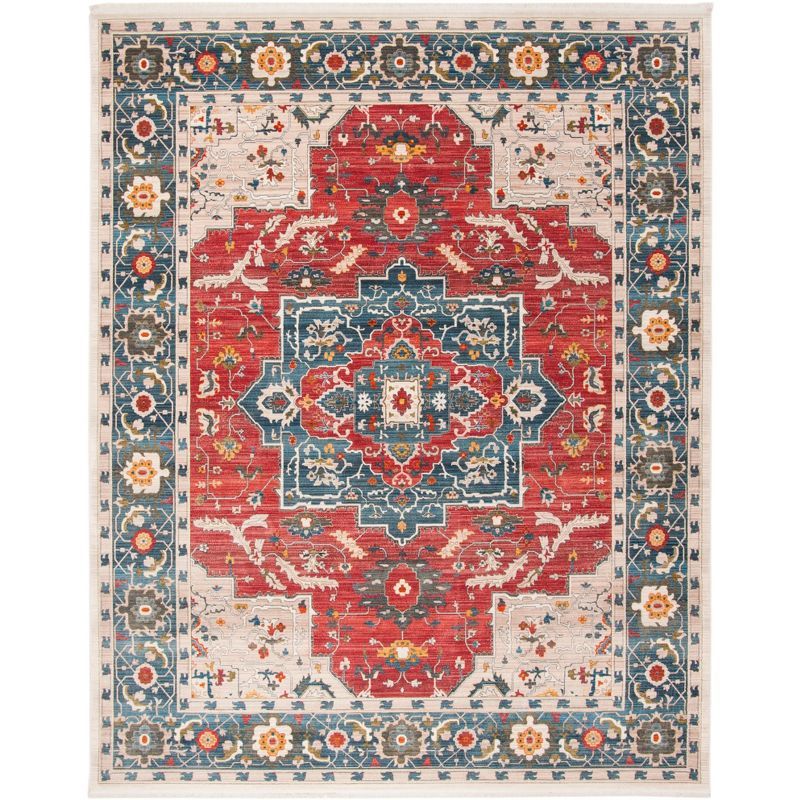 Vintage Red and Blue Rectangular Synthetic Area Rug 6' x 9'