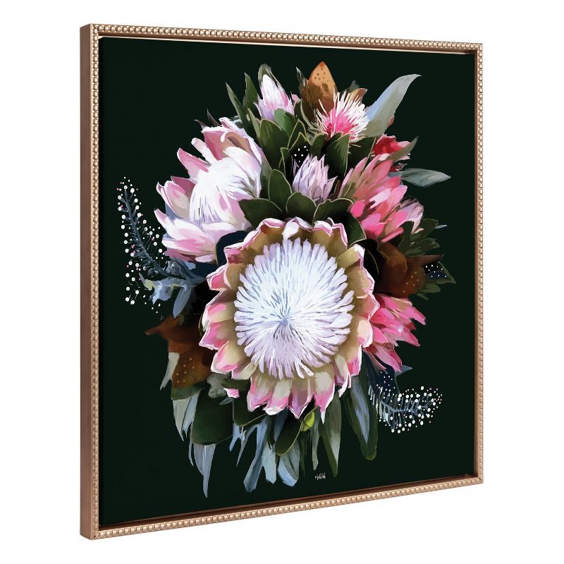 30"x30" Gold Framed Floral Canvas Print with Beaded Frame