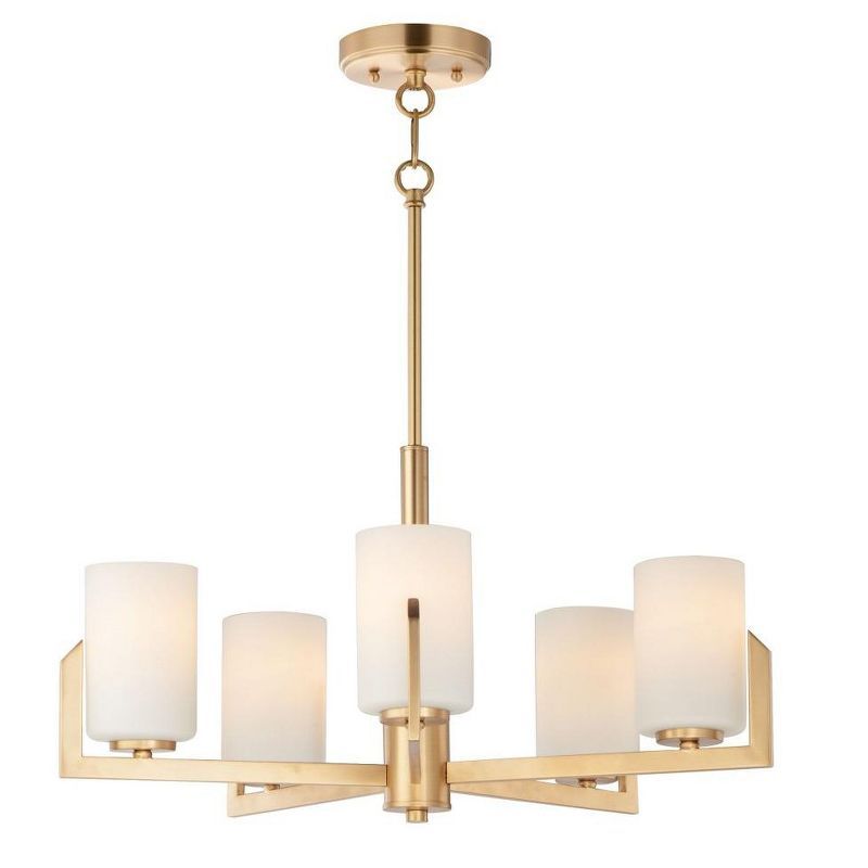 Satin Brass and White Glass 5-Light Modern Chandelier