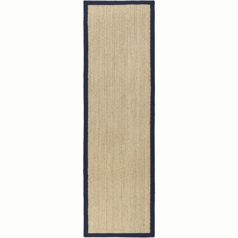 Hand-Knotted Coastal Charm Natural/Blue Wool-Cotton Runner Rug