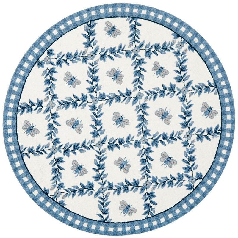 Chelsea Round Blue Floral Hand-Hooked Wool Area Rug