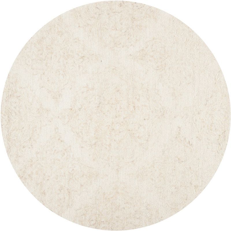 Ivory Beige 6' Round Handmade Wool Tufted Rug