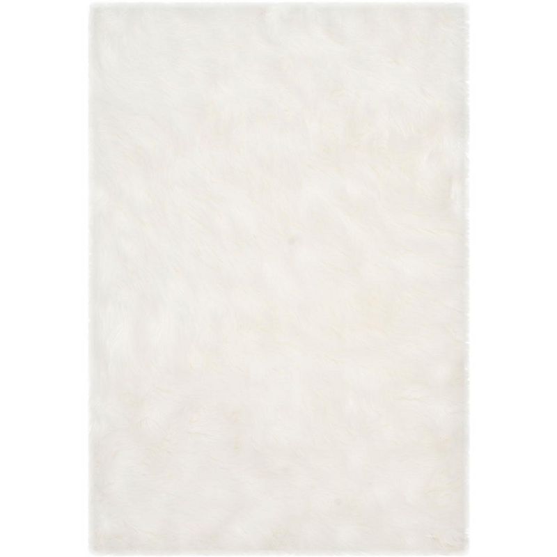 Ivory Faux Sheepskin Hand-Knotted Rectangular Rug