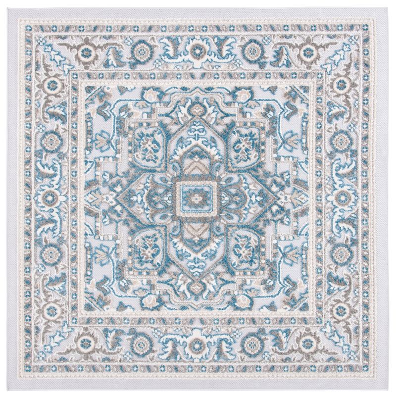 Cabana Navy & Grey Floral Medallion 6'7" Square Indoor/Outdoor Rug