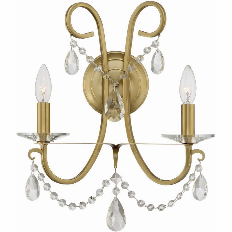 Elegant Gold 2-Light Wall Sconce with Clear Crystal Swags