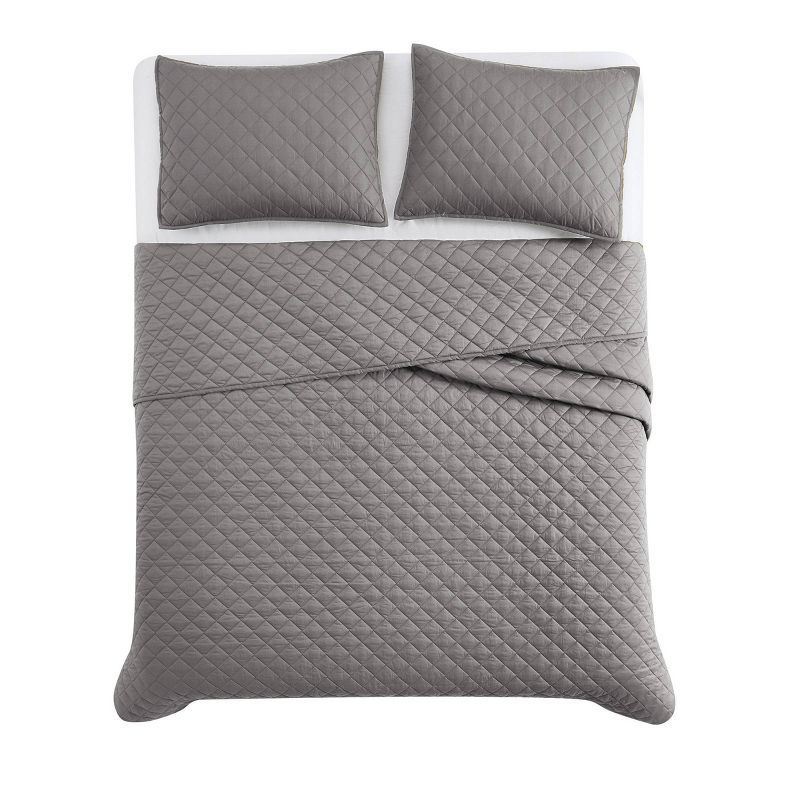 Gray Twin Cotton Quilt Set with Diamond Stitching