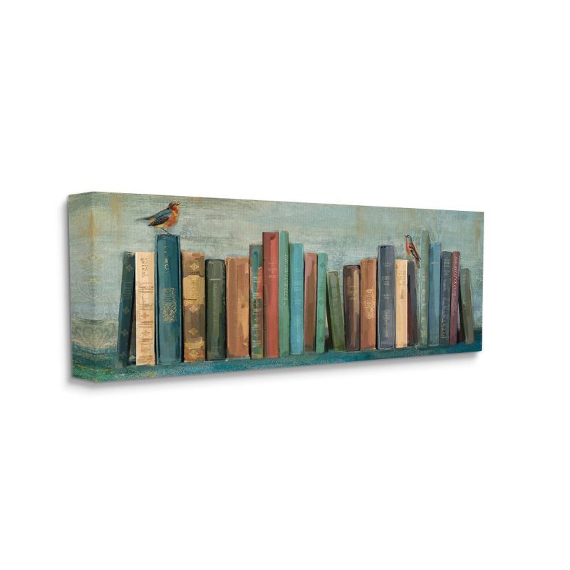 Books and Birds Green Blue Abstract Canvas Wall Art