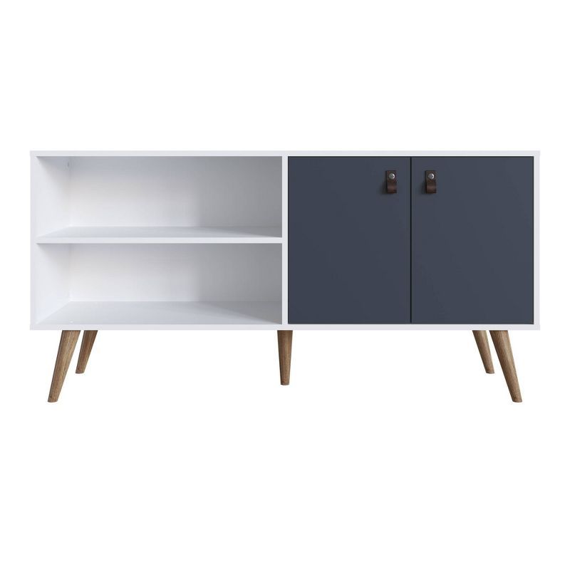 Amber White and Blue MDF TV Stand with Cabinet