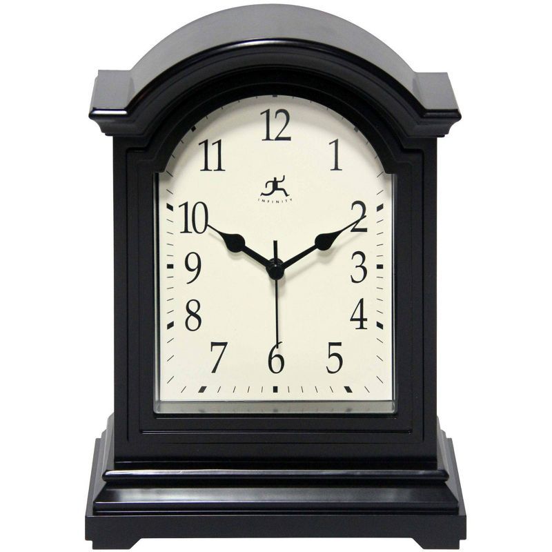 9" Black Plastic Grandfather-Inspired Tabletop Clock with Beige Face