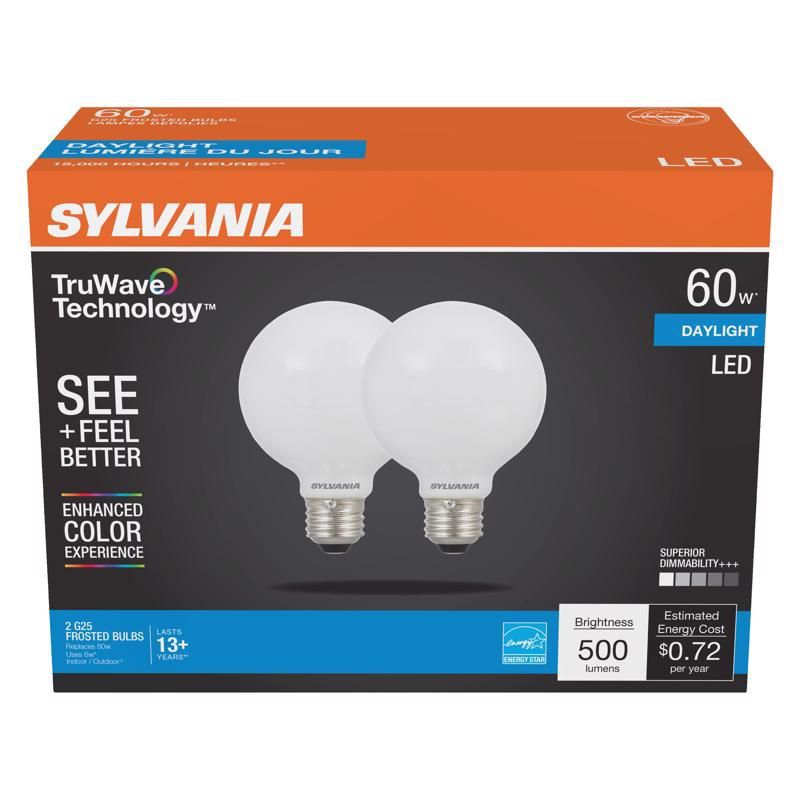 Sylvania TruWave Frosted G25 LED Bulb Daylight 60W 2-Pack