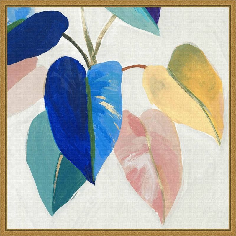 Bright Mood Abstract Heartleaf Philodendron Canvas Art with Gold Frame