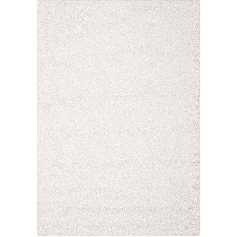 White Hand-Knotted Synthetic Shag Area Rug