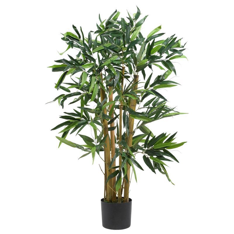 Elegant 3ft Green Silk Bamboo in Black Planter