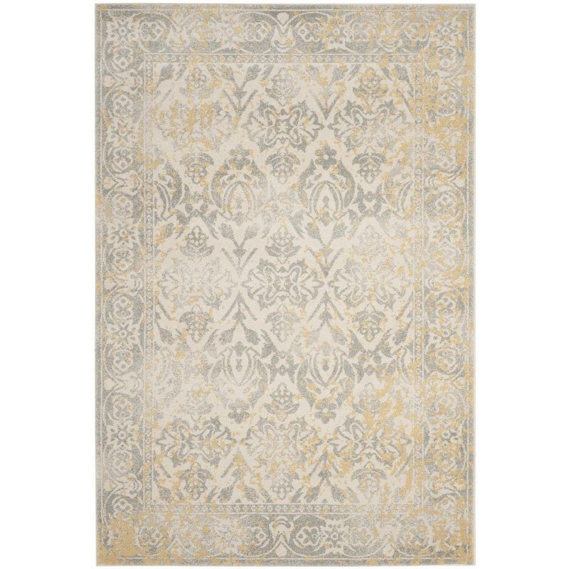 Ivory and Gray High Pile Synthetic Area Rug