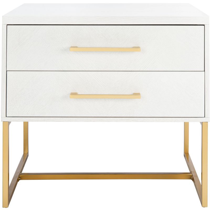 Estelle 36" White Contemporary 2-Drawer Nightstand with Brass Accents