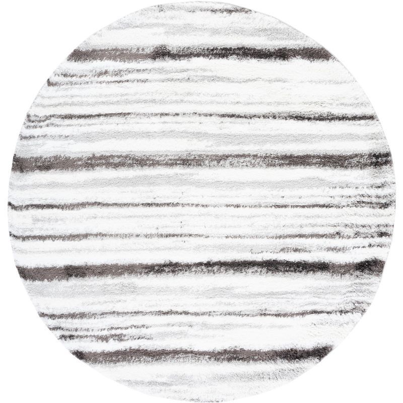 Gray and White Round Synthetic Shag Area Rug