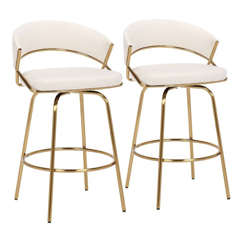 Cream Velvet Gold Metal Swivel Counter Stool Set