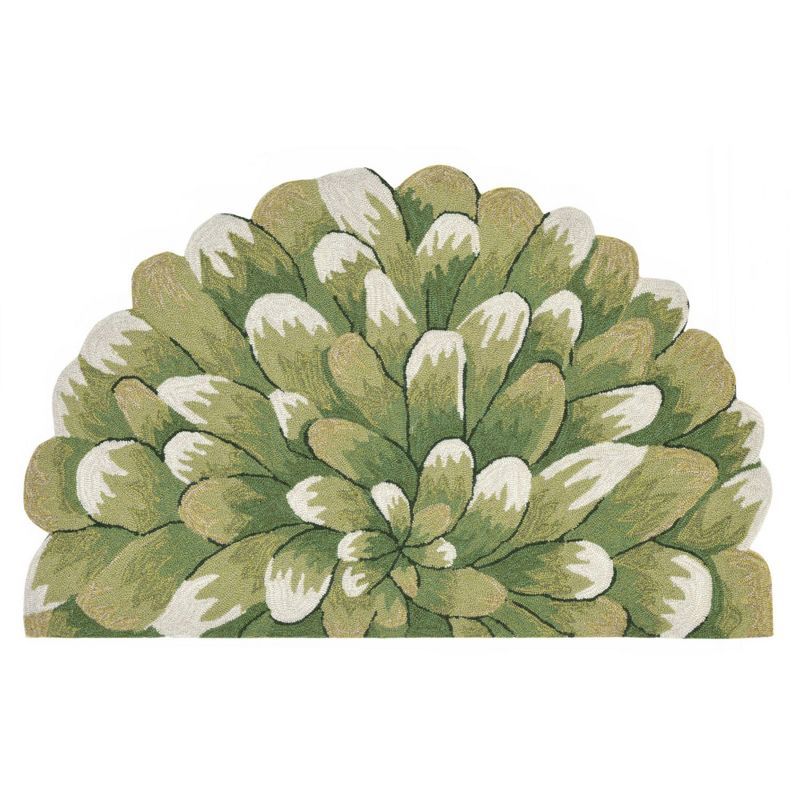 Hand-Tufted Green and White Synthetic Half Round Rug, 2' x 3'