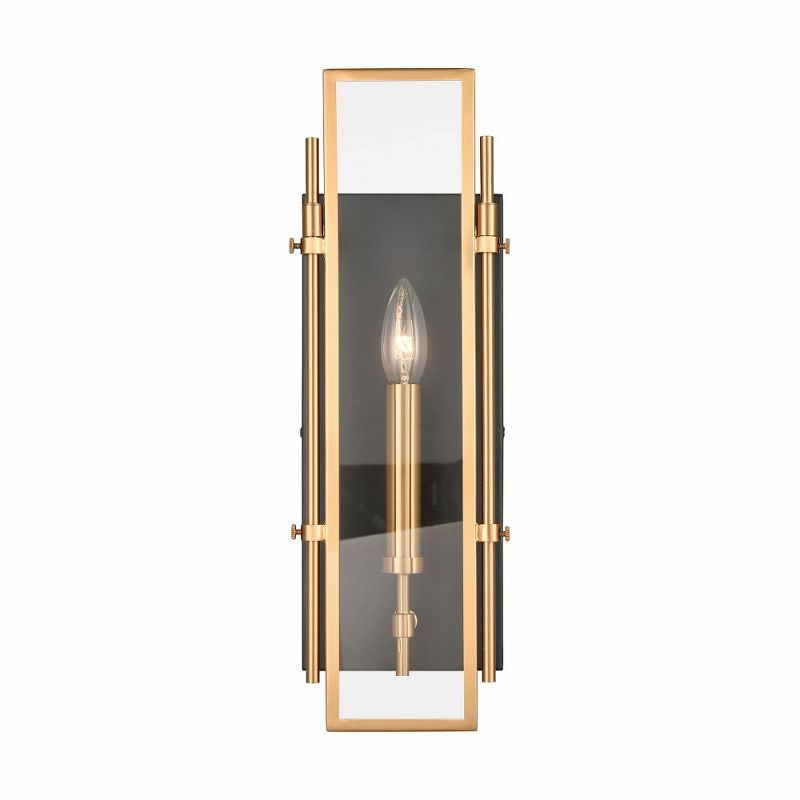 Matte Black and Satin Brass Swing Arm Wall Sconce with Clear Glass Shade
