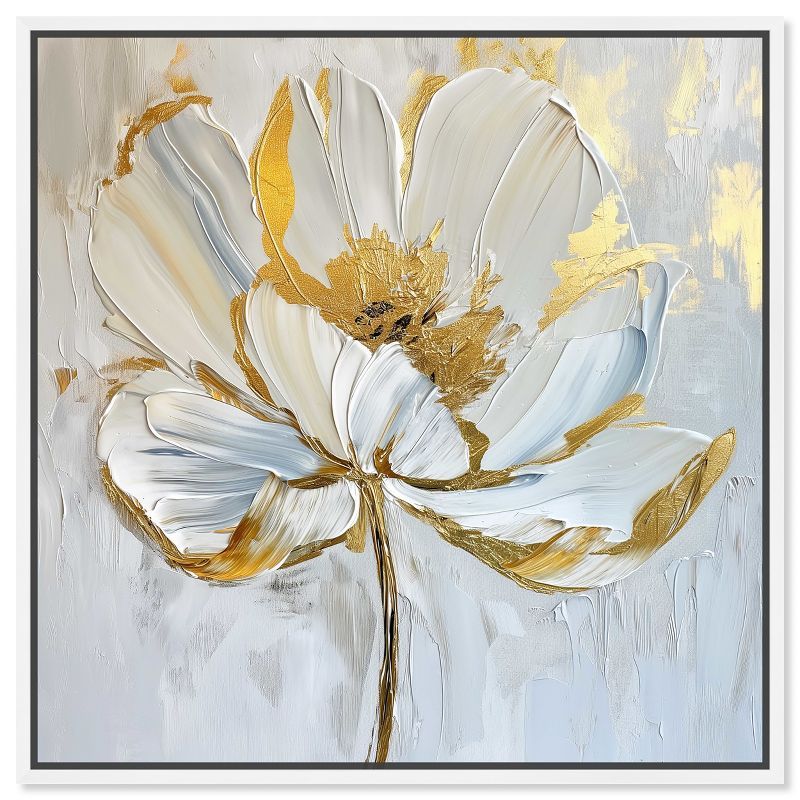 Gold and White Magnolia Floral Canvas Wall Art, 13" x 13"