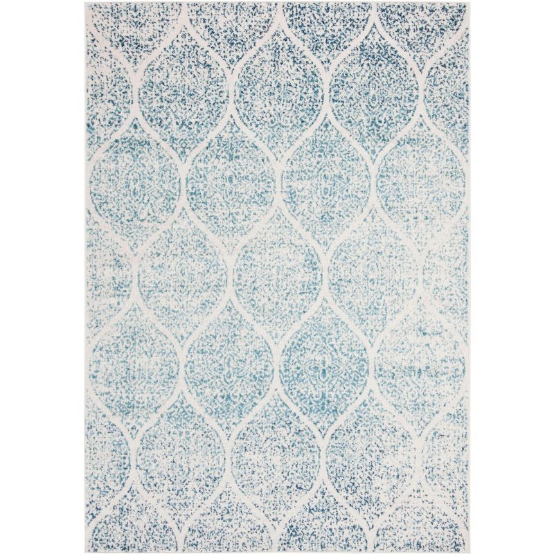 Cream and Turquoise Hand-knotted Rectangular Area Rug