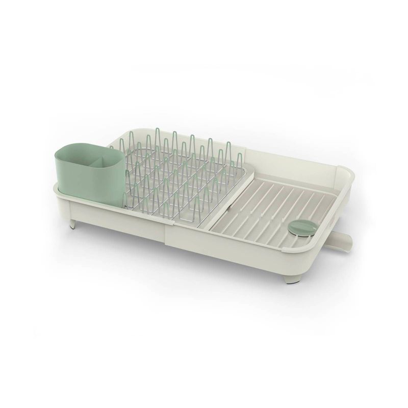 Beige Steel Foldable Dish Rack with Utensil Cup