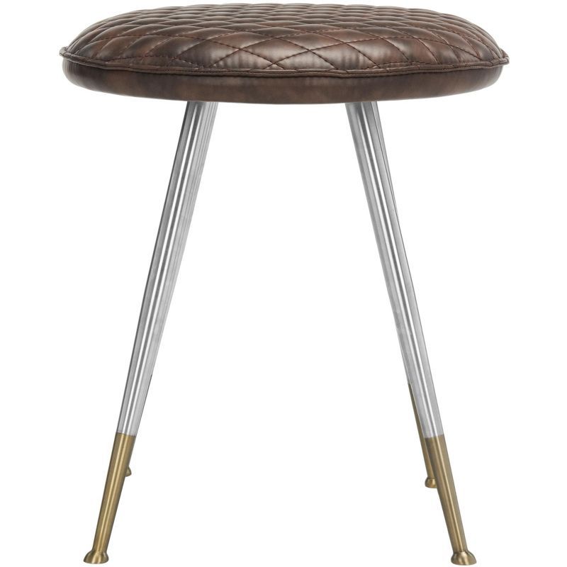 Stockholm Vintage-Style Stool with Dark Brown Upholstery and Stainless Steel Legs