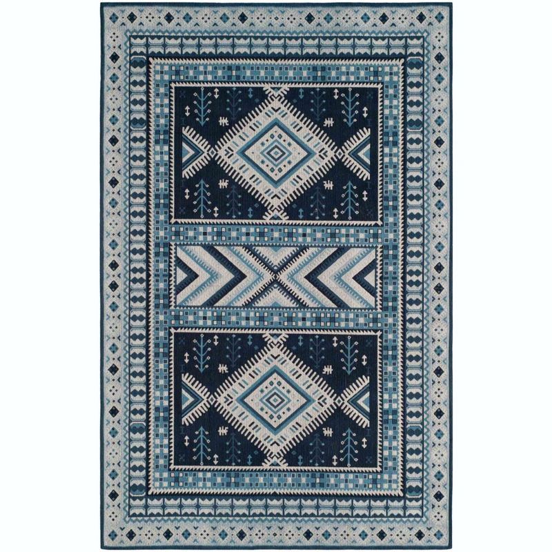 Navy and Light Blue Reversible Flat Woven Rug 5' x 8'