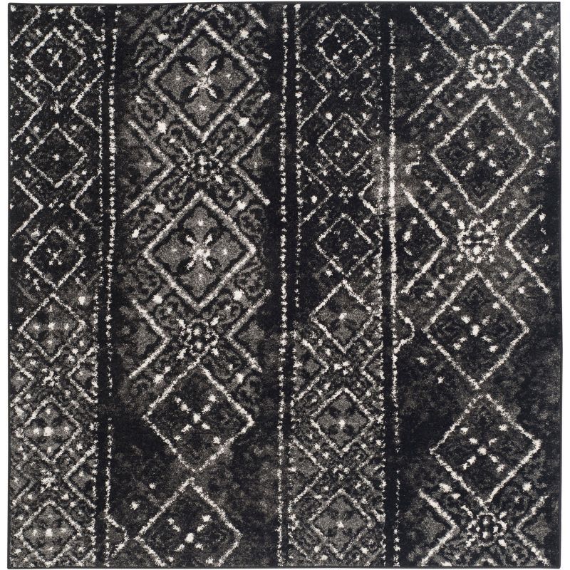 Adirondack Black and Silver 8' Square Area Rug