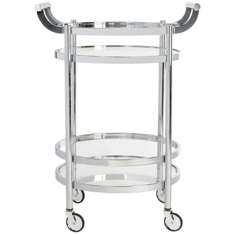 Transitional Chrome 24" Round Bar Cart with Glass Tiers