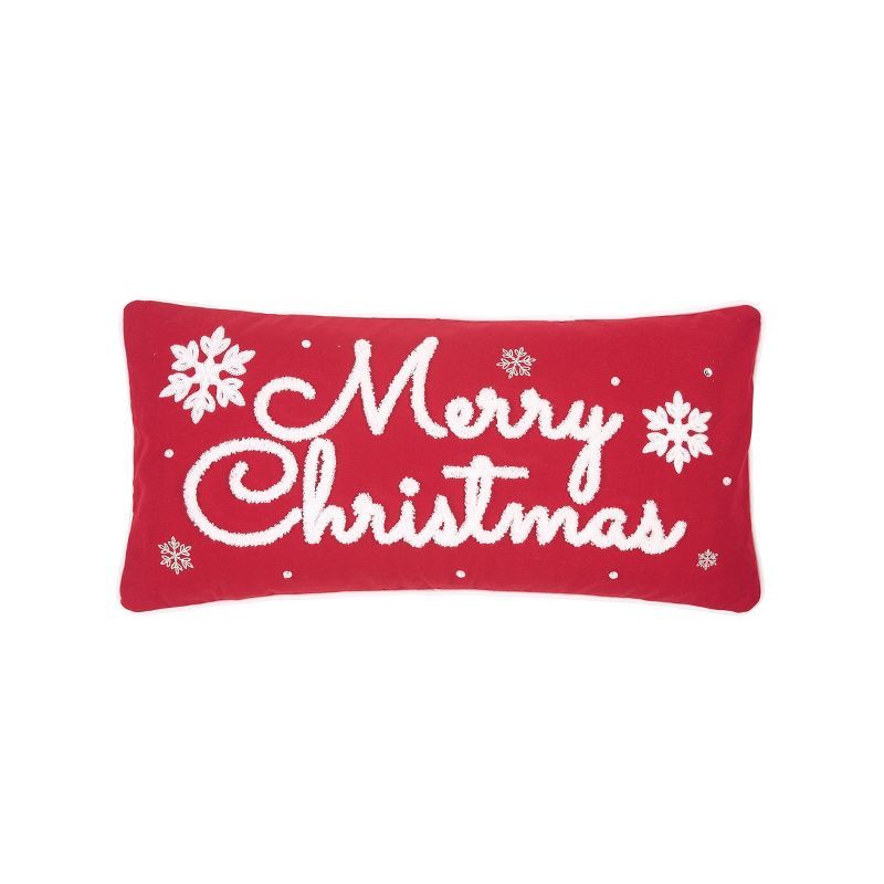 Red and White Christmas Embroidered Rectangular Throw Pillow