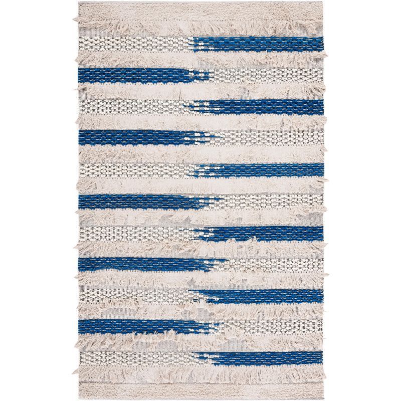 Hand-Tufted Artisan Wool-Cotton Beige & Navy Rectangular Rug - 9' x 12'
