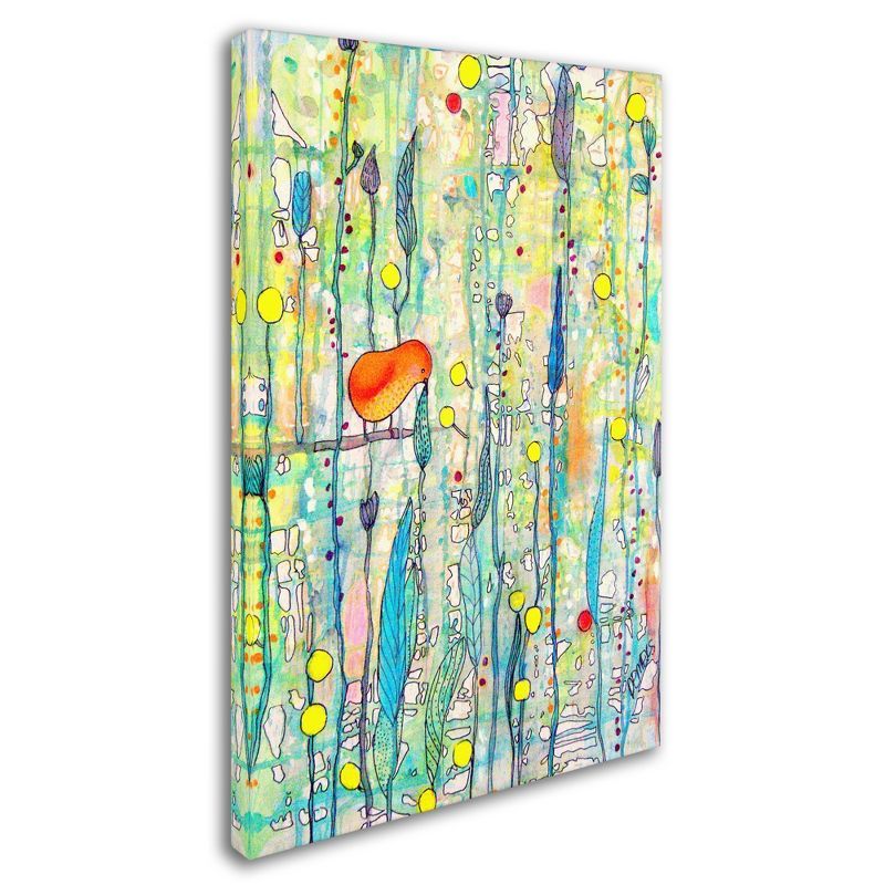 Colorful Abstract Mixed Media Canvas Art with Orange Bird