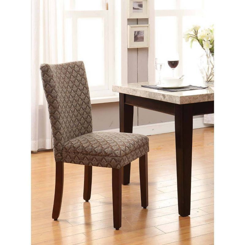 Classic Upholstered Parsons Side Chair in Blue/Brown Damask