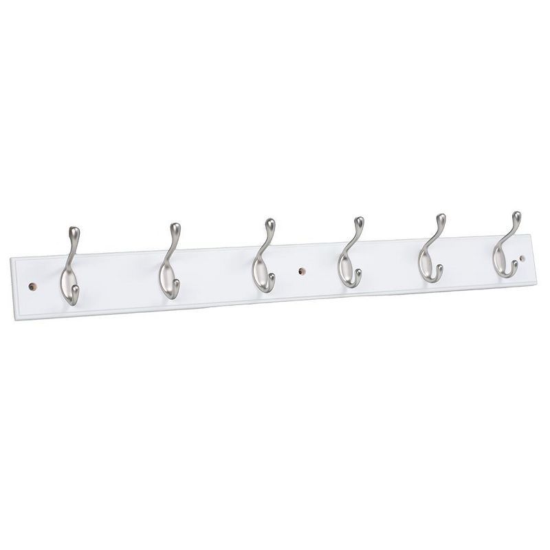 White Wall-Mounted Coat Rack with Satin Nickel Hooks