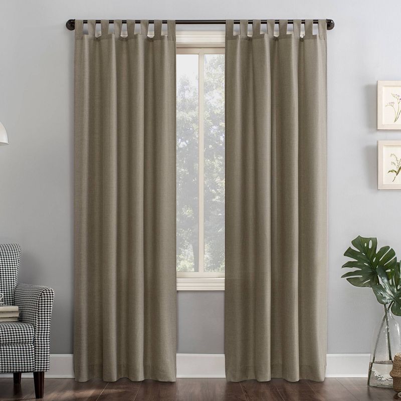 40" x 84" Light Brown Polyester Semi-Sheer Tab Top Curtain Panel
