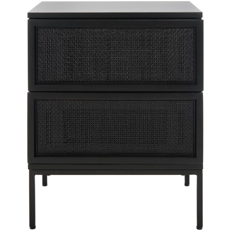 Zadie Black 2-Drawer Rattan Nightstand with Iron Legs