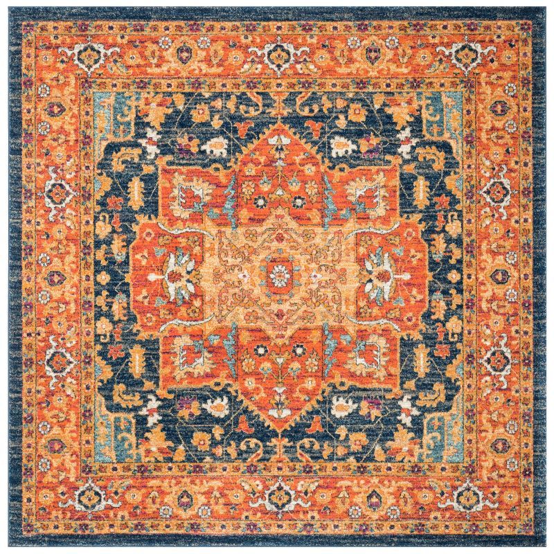 Boho-Chic Blue and Orange High Pile Area Rug